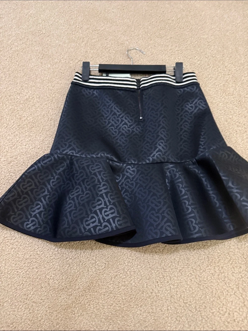 New! Burberry Balck Monogram Ruffled Hem Skirt with Striped Waistband - 14y - Picture 4 of 5